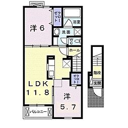 パルティールα 2階2LDKの間取り