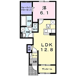 アデランテ黒田 1LDKの間取図画像