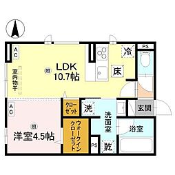 D-ROOM 中島 1LDKの間取図画像