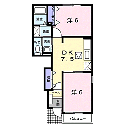 ボーヴィラージュ 2DKの間取図画像