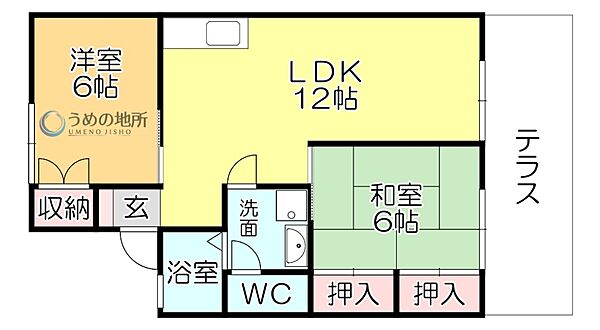 セジュール山下A 101｜福岡県久留米市長門石４丁目(賃貸アパート2LDK・1階・55.00㎡)の写真 その2