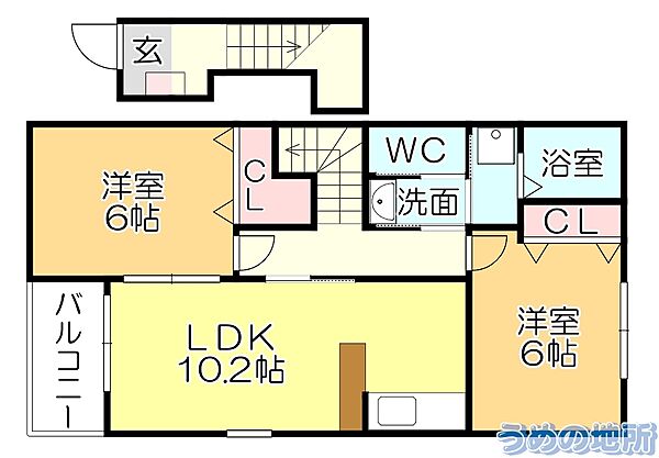 シャルマンA 202｜福岡県久留米市津福本町(賃貸アパート2LDK・2階・57.02㎡)の写真 その2