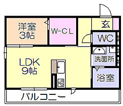 カルミア 303 ｜ 福岡県久留米市安武町安武本（賃貸アパート1LDK・3階・33.40㎡） その2