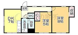 プランドール六ッ門2 2DKの間取図画像