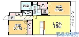 フロースフォンス 2LDKの間取図画像