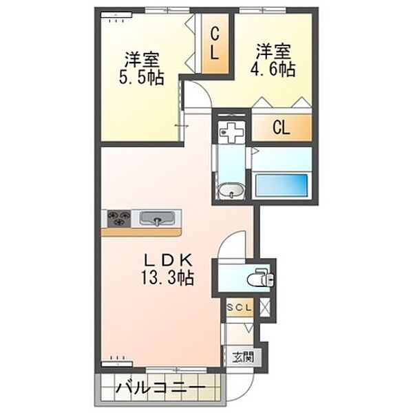 プリーモ　レヴァータ 101｜大分県大分市大字関園(賃貸アパート2LDK・1階・51.76㎡)の写真 その2