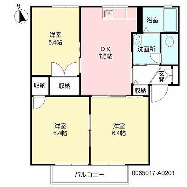 クレスコート関園A 201｜大分県大分市大字関園(賃貸アパート3DK・2階・54.81㎡)の写真 その2