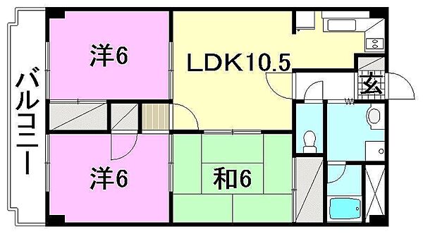 ロイヤルアネックス土居田 206 号室｜愛媛県松山市土居田町(賃貸マンション3LDK・2階・63.00㎡)の写真 その2