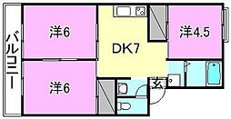 プレジールBEPPU 3DKの間取図画像