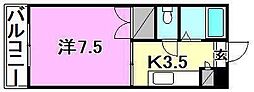 アネーロ鉄砲町 1Kの間取図画像