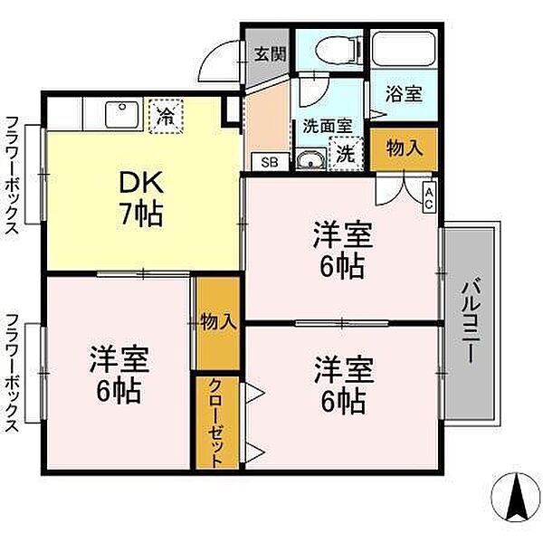 古川南ハイツ A203 号室｜愛媛県松山市古川南2丁目(賃貸アパート3DK・2階・56.10㎡)の写真 その2