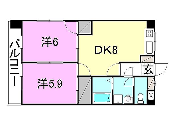 グランアソシア2 203 号室｜愛媛県松山市築山町(賃貸マンション2DK・2階・43.74㎡)の写真 その2