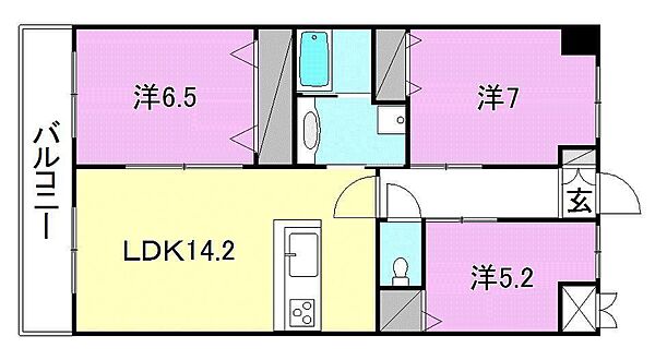 アルカサール道後 402 号室｜愛媛県松山市道後北代(賃貸マンション3LDK・4階・72.54㎡)の写真 その2