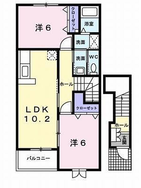 エアリーヴィラＮ 202 号室｜愛媛県松山市水泥町(賃貸アパート2LDK・2階・57.02㎡)の写真 その2