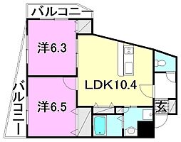 リバーサイドマンション 2階2LDKの間取り