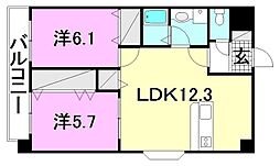 リバーサイドマンション 3階2LDKの間取り