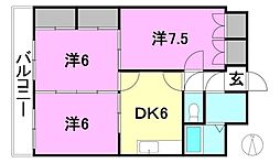グランドールオオニシ 4階3DKの間取り