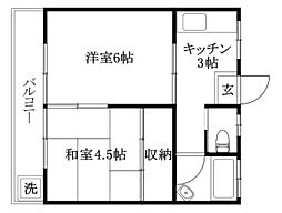 メゾン・ド・ルーン横河原 2階2Kの間取り