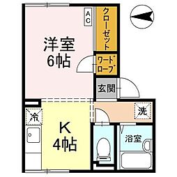 コーポ岩崎 2階1Kの間取り