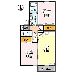 カルフール松本A・B 2階2DKの間取り