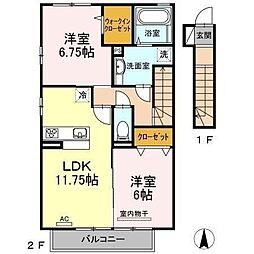 カルムM　A棟・B棟 2階2LDKの間取り