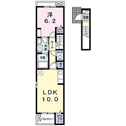 ディアコート東門 2階1LDKの間取り