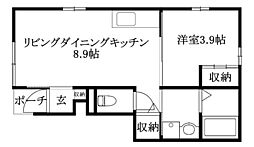 エルミタージュ 101 号室 1階1LDKの間取り
