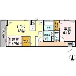 プレジデント持田 Ａ棟 1階2LDKの間取り
