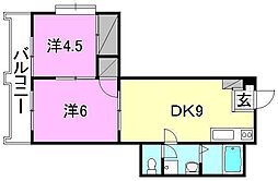 カサグランデ市坪 2DKの間取図画像