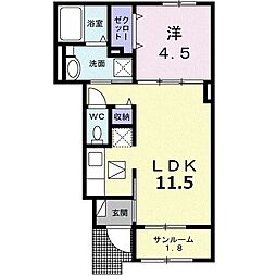 メゾン・アリエッタ 1階1LDKの間取り