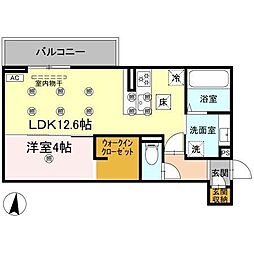 クランツ北井門B 1LDKの間取図画像