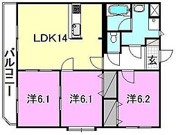 シャティーヌ道後 3LDKの間取図画像