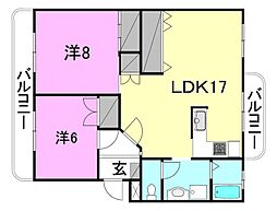 レジデンス持田B 2LDKの間取図画像