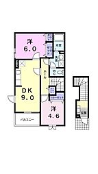 ミニヨン・メゾンA 2DKの間取図画像