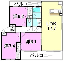 永田マンション2 3LDKの間取図画像