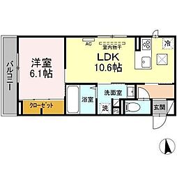 カトレア6 1LDKの間取図画像