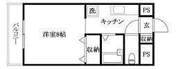 カーサエルマール 1Kの間取図画像