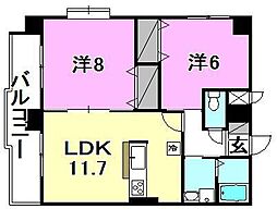 メゾンドール錦町 2LDKの間取図画像