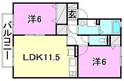 ミモザガーデンA 2LDKの間取図画像
