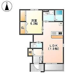 メゾンソレイユ 1LDKの間取図画像
