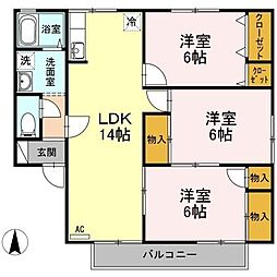 セジュール・永木B 3LDKの間取図画像