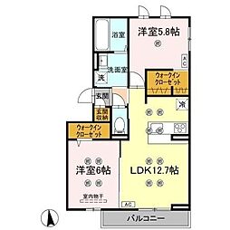 フジコH 2LDKの間取図画像