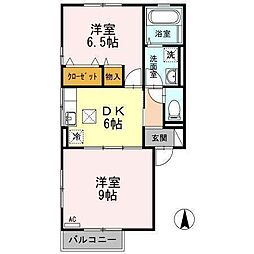 リビングタウン高岡D 2DKの間取図画像