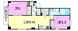 フォブール北斎院 2LDKの間取図画像