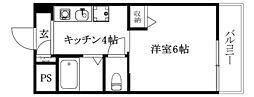 KBコート竹原 1Kの間取図画像