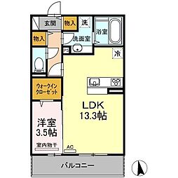 A&M朝生田B 1LDKの間取図画像