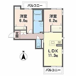 グランシャリオ小坂 2LDKの間取図画像