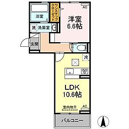 プレジデント持田B 1LDKの間取図画像