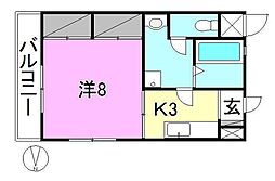ボヌール福音 1Kの間取図画像