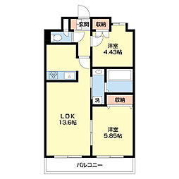 モーント米山弐番館 2LDKの間取図画像